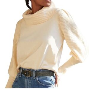 Anthropologie Dolan cowl neck mixed media puff sleeve ribbed sweater size Medium
